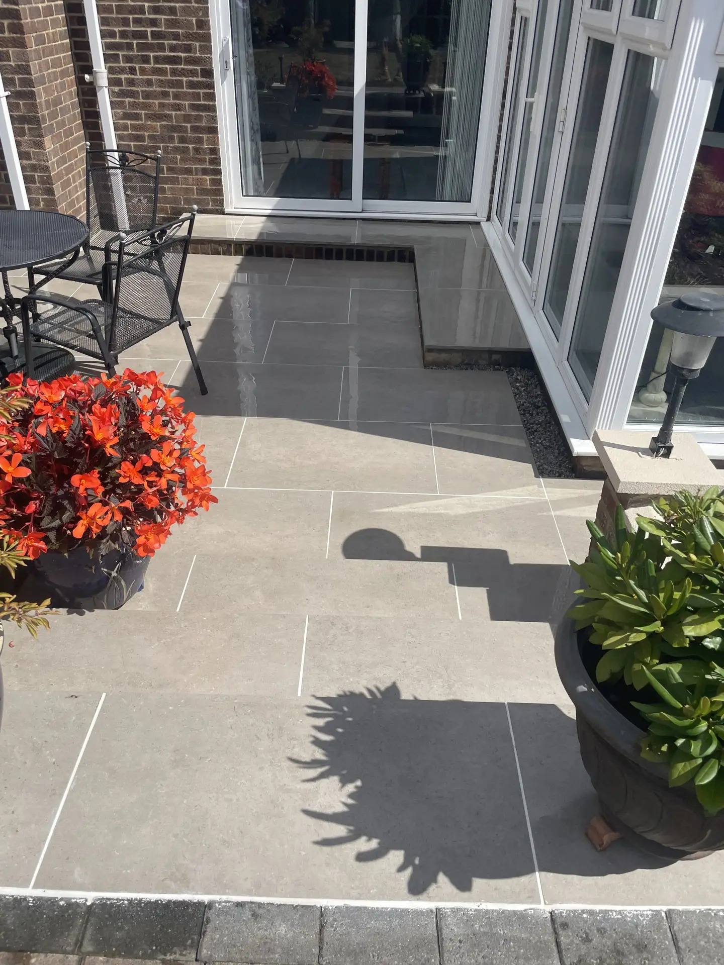 Porcelain patio installation completed by Moore &Son Bricklaying Ltd