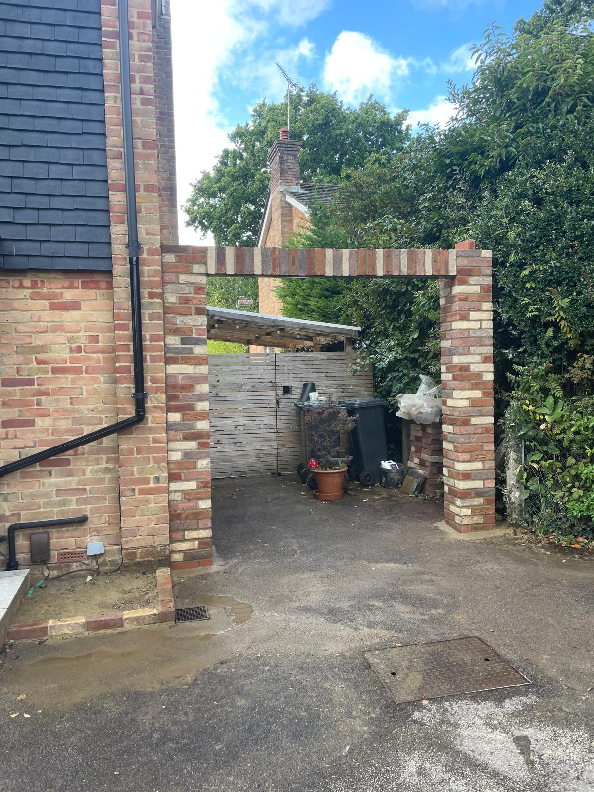 Two large brickwork pillars with soldier courses, professionally built in Fair Oak, Eastleigh.