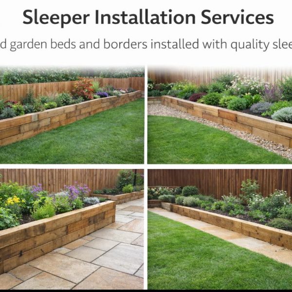 Timber sleeper flower beds installed in Hampshire, creating raised garden borders and planters in Fair Oak, Eastleigh, Chandlers Ford, and Winchester.